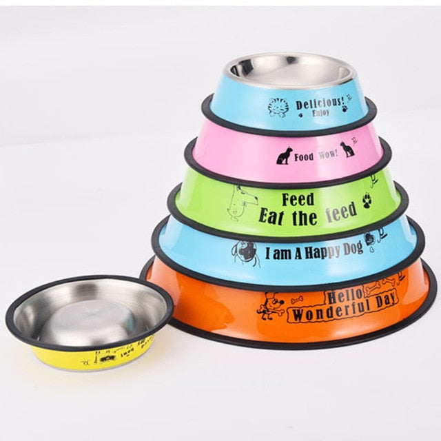Pets Feeding Bowl Anti Skid Stainless Steel Travel Food Water Dog Bowls