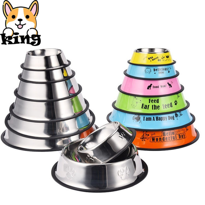 Pets Feeding Bowl Anti Skid Stainless Steel Travel Food Water Dog Bowls